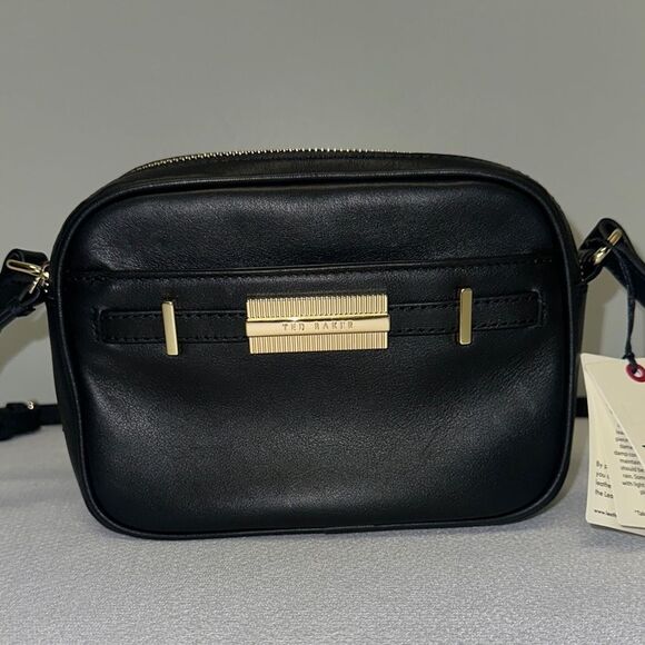 TED BAKER Black Gold Tone Crossbody Camera Bag Purse